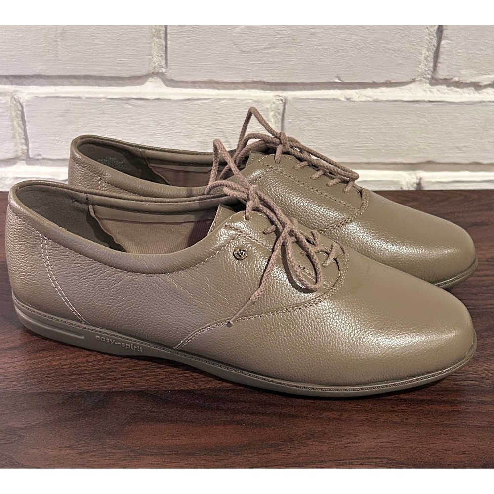 NEW Easy Spirit Motion Women 10 WIDE Taupe Leather Lace Up Walking Shoe ESMOTION